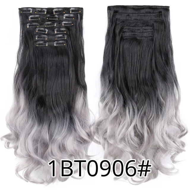 Synthetic 6H/613# Clip In On Hair Extensions 6Pcs/Set 16 Clips Hair Extension Full Head 55Cm Straight Synthetic Fiber Hairpieces #27