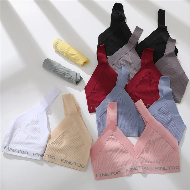 bra and thong set FINETOO Sexy Women Seamless Bra Set Bralette Crop Top Pantys Brassiere Suit Fitness Underwear Lingerie Female Push Up Tank Top underwear set