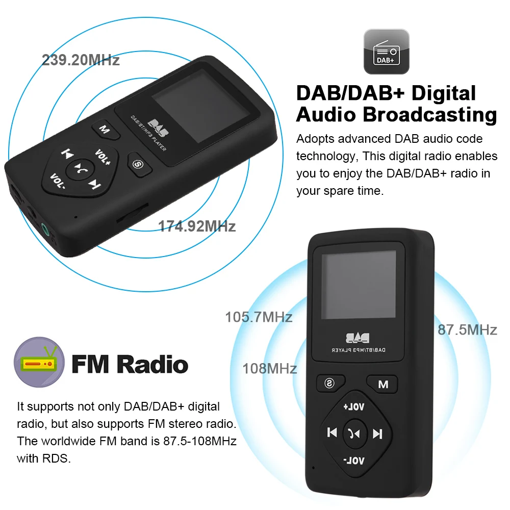 Портативный карманный приемник DAB/DAB +/FM радио с наушниками DAB FM ЖК дисплей экран