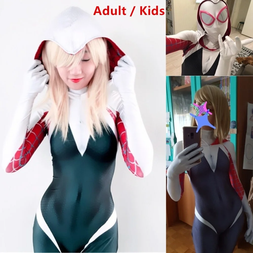 

Spider-Man Into The Spider Female Gwen Stacy Costume Spiderman Cosplay Bodysuit Kids and Women 3D Printed Lycra Spandex Suit