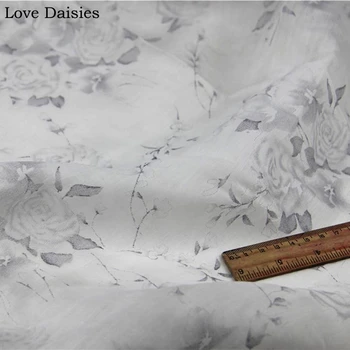 

White Gray Rose Flower Tencel/Nylon Smooth Fine Cool Transparent Fabric for Handwork Summer Dress Blouse Top Shirt Craft Tissue