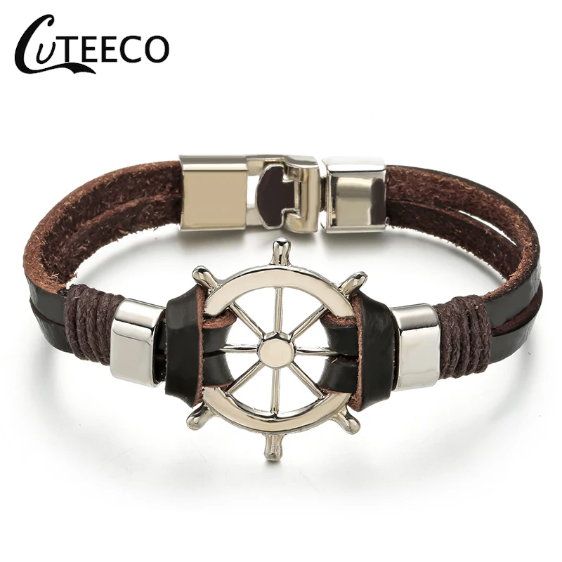 

CUTEECO Hot Sale High Quailty hope Anchor Bracelet Bangle Genuine Leather Hand Chain Buckle friendship men women bracelet
