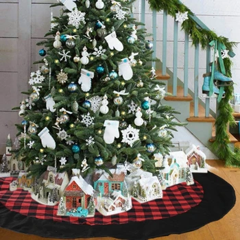 

48 Inch Christmas Tree Skirt Linen Plaid Ornament Floor Mat Cover Decoration New 2020