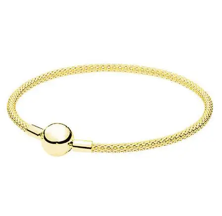 925 пробы, серебряный браслет, Золотая цветная змеиная цепь, базовая шаровая застежка, сетчатый Браслет, подходит для женщин, бусины, очаровательные ювелирные изделия