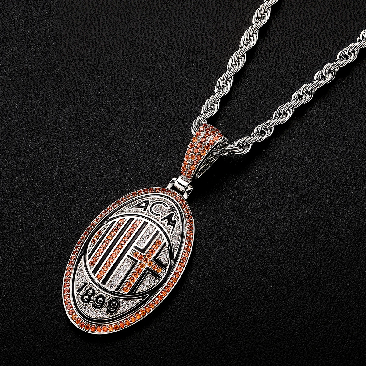 European and American Style High Quality Golden AC Milan Medal Ice Cravejado AAA+ Cubic Zircon Necklace&ampPendant Jewelry for Gift |