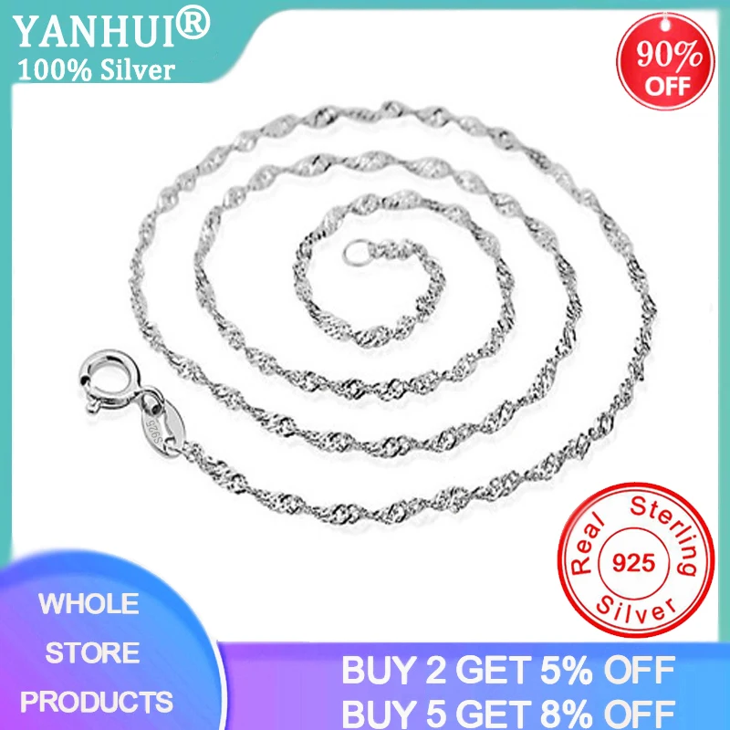 

YANHUI Silver 925 Necklace 100% Original 925 Sterling Silver Jewelry Women Accessories Water-wave Chain Necklace Women DIY Gift