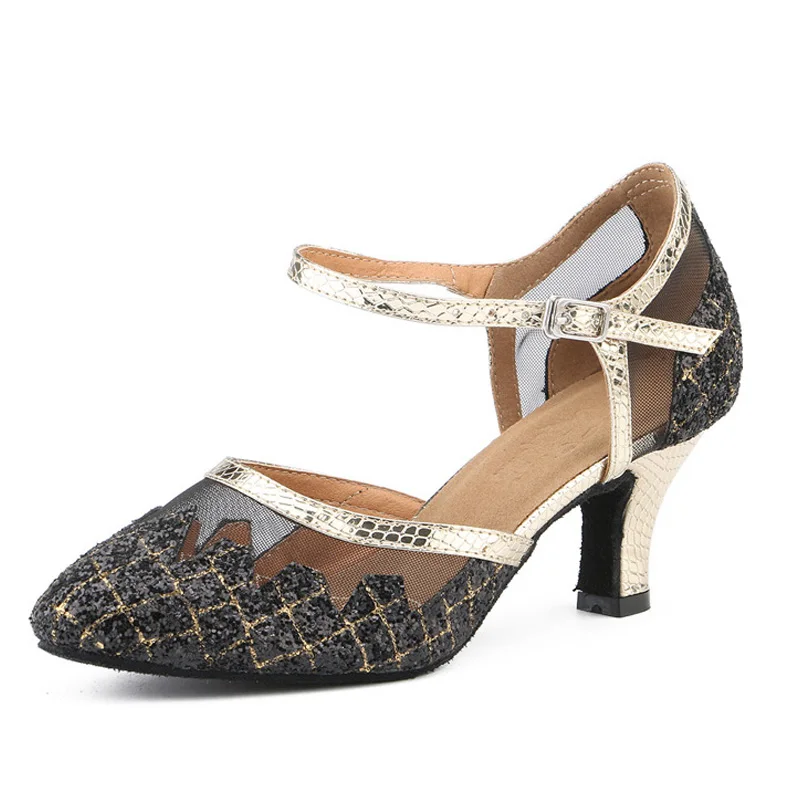 

Блестящая женская обувь на высоком каблуке; Бальные вечерние туфли для танго и сальсы; Обувь для латинских танцев; Профессиональная обувь с закрытым носком для бальных танцев