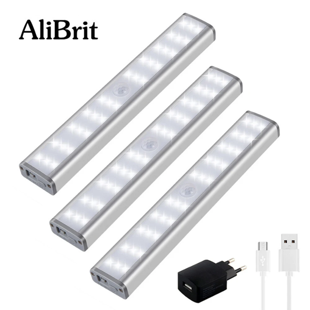 

D50 AliBrit LED Under Cabinet Light PIR Motion Sensor Lamp 10/20/30 LEDs lighting for Wardrobe Cupboard Closet Kitchen
