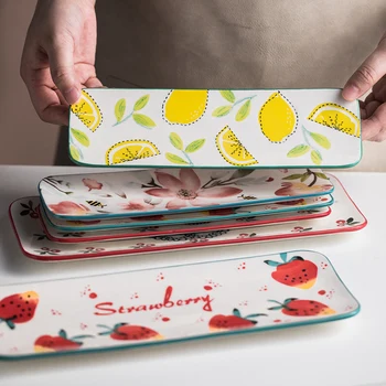 

EECAMAIL Japanese Hand-painted Ceramic Sushi Plate Long Plate Dessert Plate Western Plate Rectangle Plate Japanese Dessert Dish