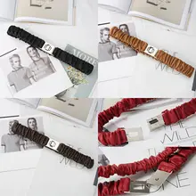 

Stylish Folds Metal Thin Belt Pure Color Simple All-match Elastic Belt Retro Women's Clothing Accessories Buckle Decorative Belt