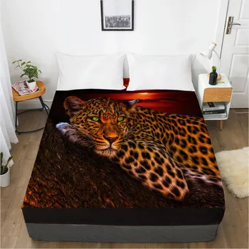 

3D Fitted Sheet Bed Mattress Fitted Cover Custom Design Bed Linens Sheets Bedsheet 160x200 Animals Leopard Black Bedding