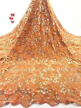 

Excellent Orange With Sequins African Velvet Lace Fabric For Wedding/Party Dress PVZ27(5Yards/Lot)