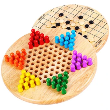 

2 in 1 Kids Wooden Toys Portable Developing Intelligence Educational Toys For Children Chinese Checkers Gobang Board Game Toy