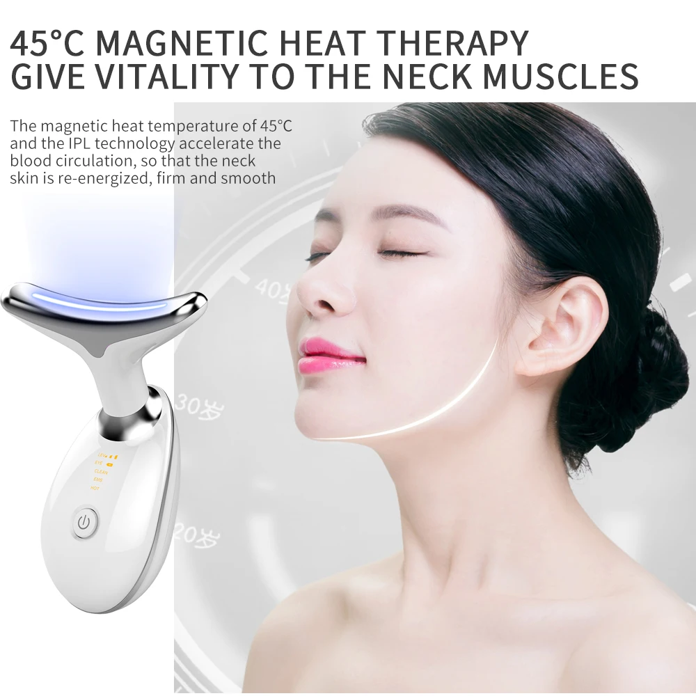Professional Neck Massager Beauty Neck Instrument LED Photon Heating Therapy Face Firm Lift Thin 3 Color Neck Guard Anti-Wrinkle