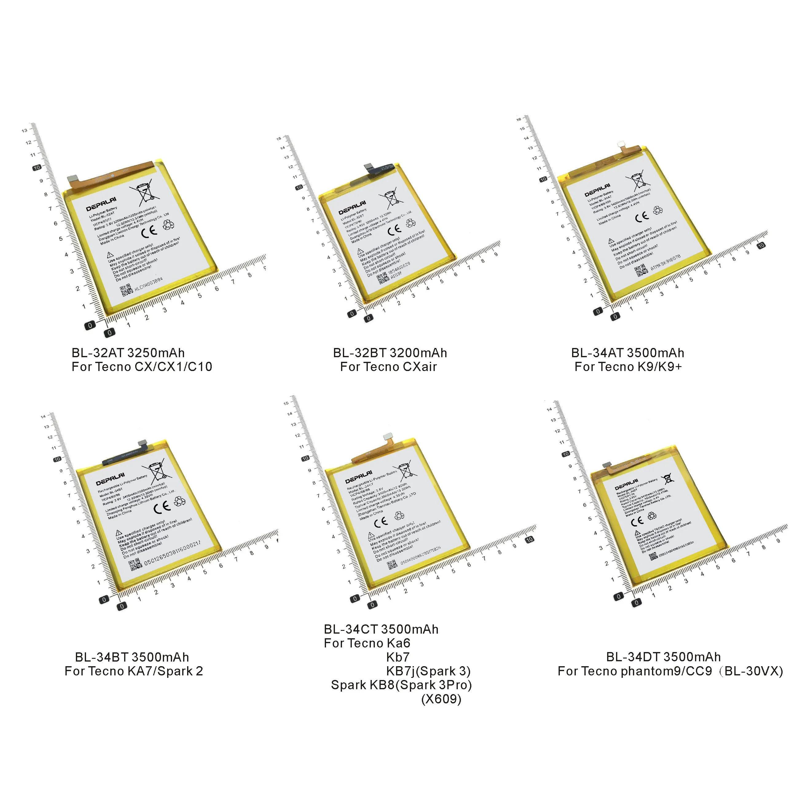 

Battery for Tecno CX1 C10 Air K9 + KA7 Spark2 3 Pro KB7 X609 KA6, BL-32AT, BL-34BT, BL-34CT, BL-34CT, BL-34CT