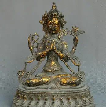 

Collect China Tibet Buddhism old Bronze Four arms Guanyin Avalokitesvara Statue