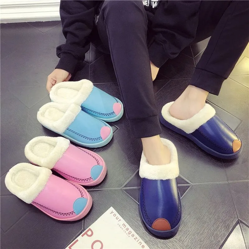 

. Buy 1 Take 1 Waterproof Cotton Slippers Home Men's Bag with Warm Thick Bottomed Indoor-Style Leather Winter Cotton-padded Shoe