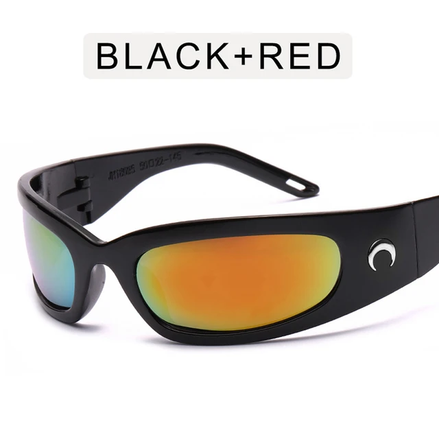 2022 New Moon Rectangular Sunglasses for Women Man Vintage Outdoor Cycling Sports Hip Hop Punk Sun Glasses UV400 Trend Female 3-Black-Red