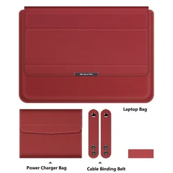 Enhanced Laptop Sleeve and Accessory Organizer with Foldable Stand & Wrist Rest Pad - 15.6inch (Red)