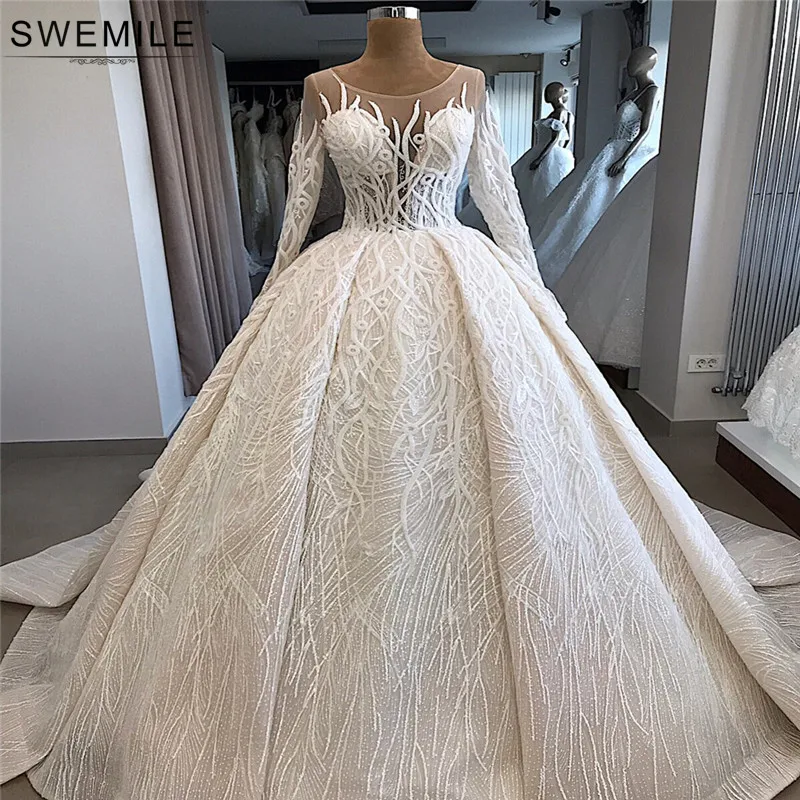 Robe De Mariee очаровательное 3D кружевное свадебное платье с длинными рукавами роскошное вечернее платье с бисером Свадебные платья Vestido De Noiva