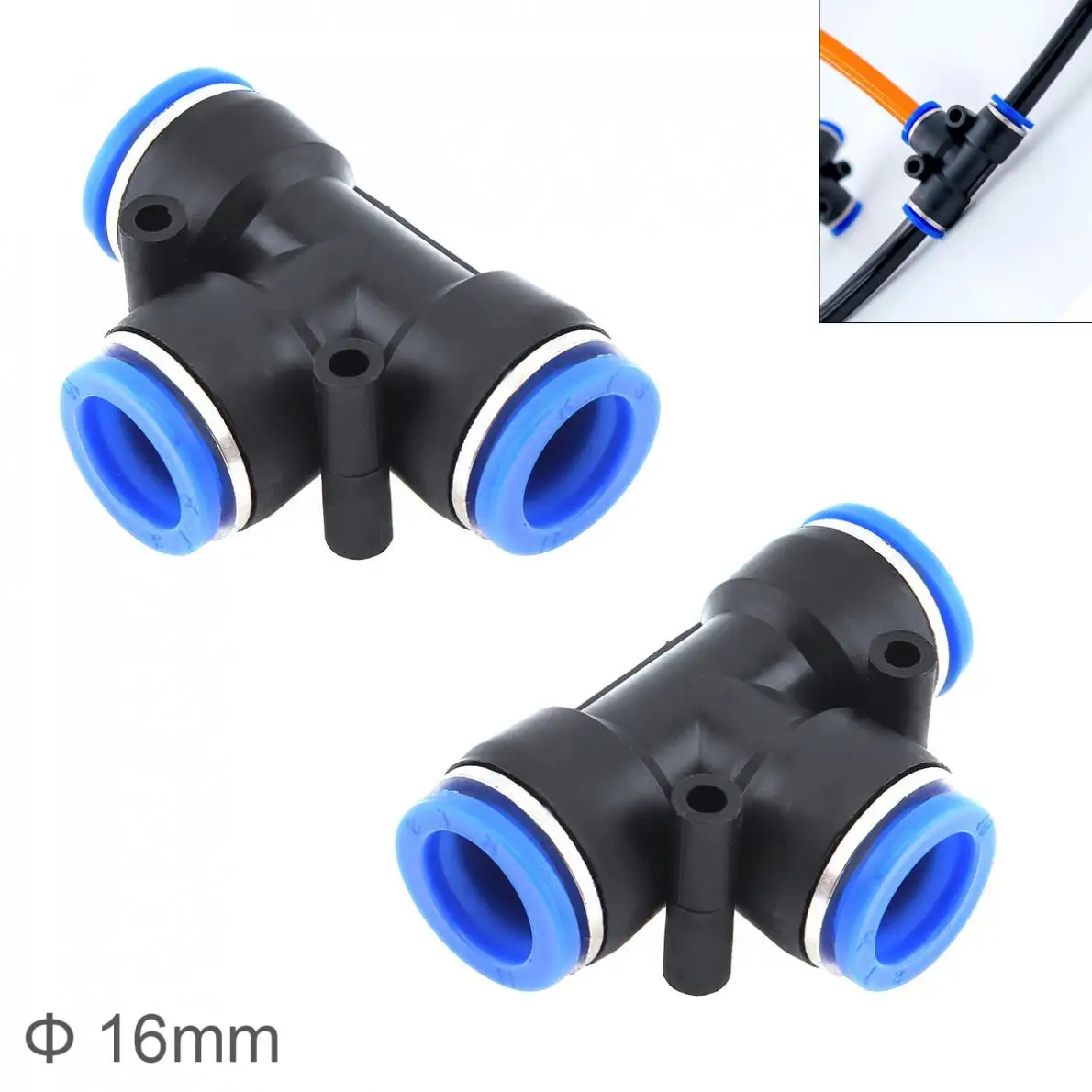 

2pcs/lot 16mm T Shaped APE Plastic Three-way Pneumatic Quick Connector Pneumatic Insertion Air Tube for Air Tool Quick Fitting