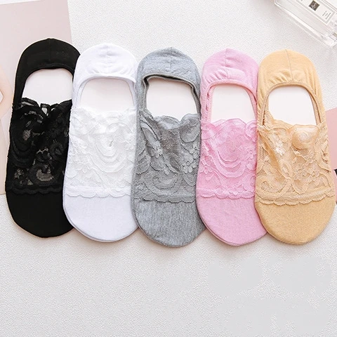5 pair Summer women socks slippers non-slip breathable lace lace invisible socks sexy non-slip cool thin socks fashion socks