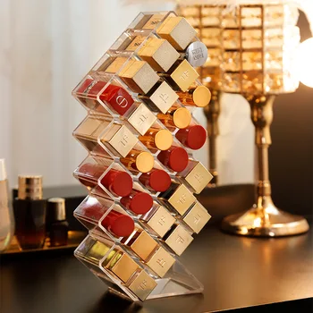 

Acrylic Holder Lipstick Organizer Plastic Grid Multi-cell Transparent Rack Cosmetics Desktop Finishing Storage Box 16/28 Lattice