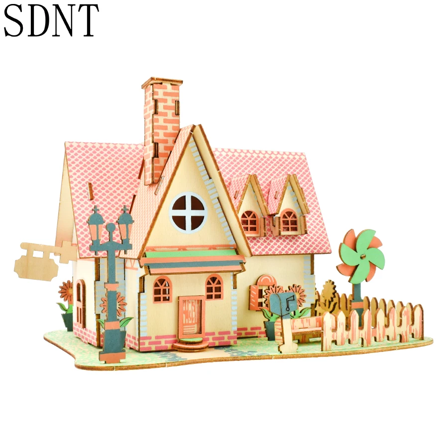 Деревянный пазл Sunflower Estate 3D игрушки сборка граффити красочная милая модель детские игры Обучающие