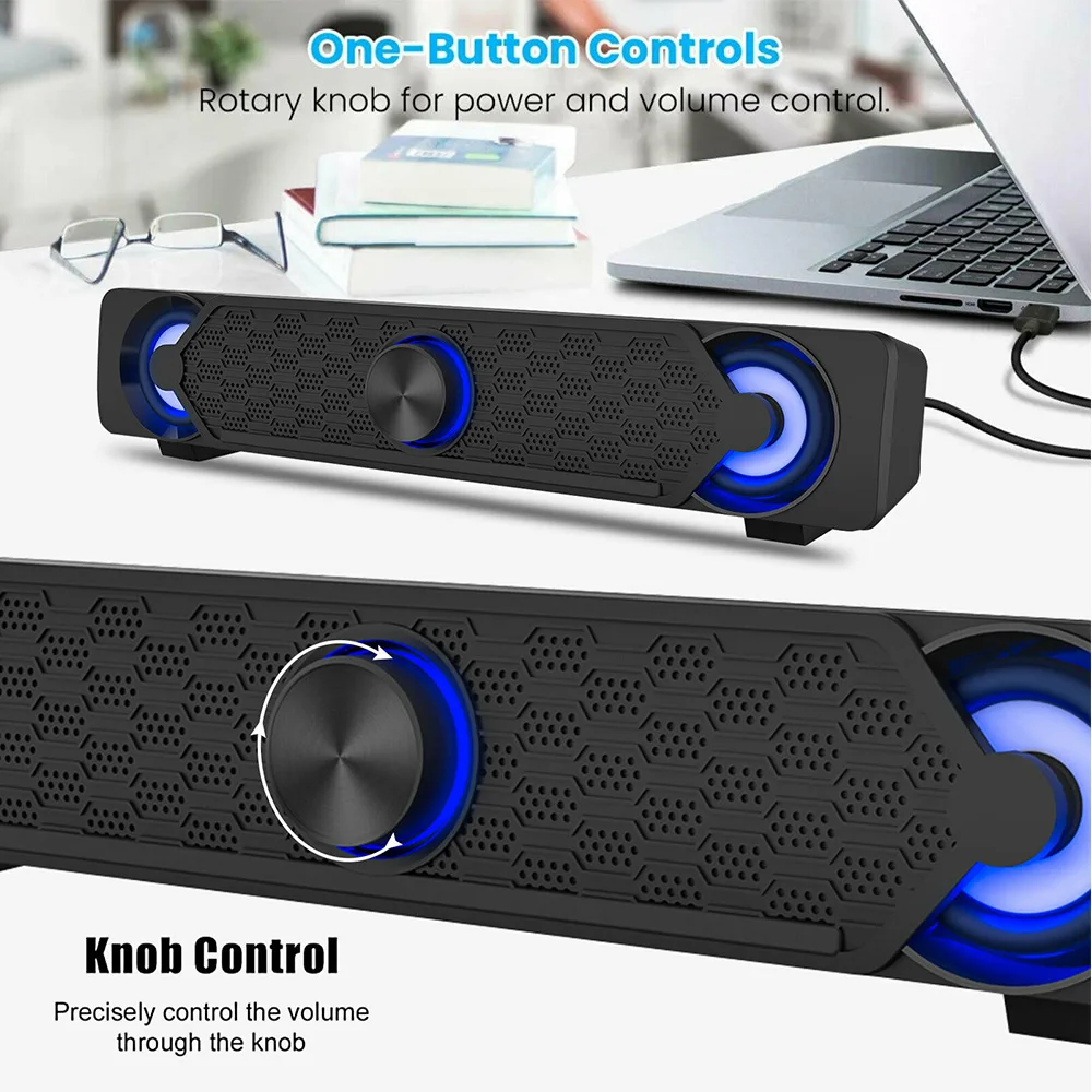 3.5mm USB Wired Powerful LED Computer Speakers Stereo Sound Bar Subwoofer Bass Speaker for PC Desktop Laptop Phone Tablet MP4 3