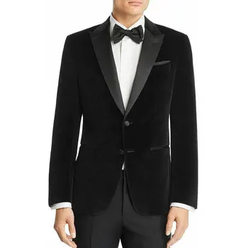 

Black Velvet Smoking Jacket Groom Tuxedo Latest Satin Peaked Lapel Designs Mens Suits Wedding Costume Homme Blazers Man Outfits