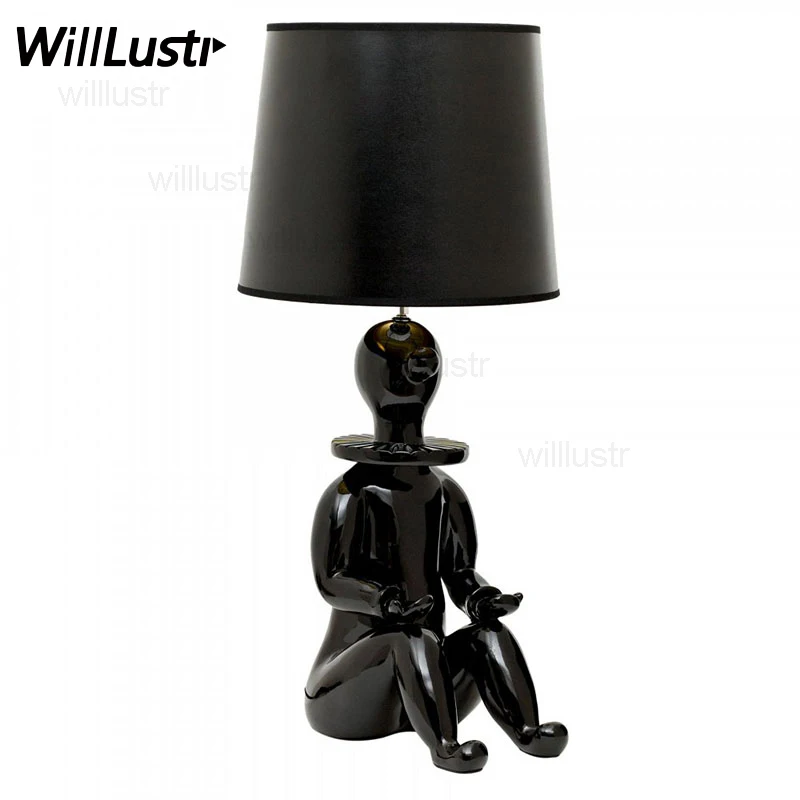 Candeeiro de Mesa Willlustr Jaime Hayon Palhaço Moderno Luz Escritório Sala Estar Sofá Lado Quarto Cabeceira Preto Branco Resina Iluminação