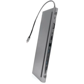 

11 In 1 Type-C HUB Portable Multifunction Type-C to USB-C USB3.0 RJ45 Gigabit + HDMI + VGA PD Converter Adapter for PC N