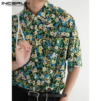 

Men Hawaiian Shirts Flower Printed Short Sleeve Lapel Blouse Fashion Loose Brand Summer Holiday Camisas Hombre Chemise INCERUN