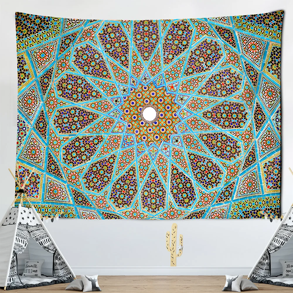 

3D Geometry Mandala Large Tapestry Wall Hnaging Boho Decor Polyester Hippie Sun Moon Carpets Dorm Decor Chakra