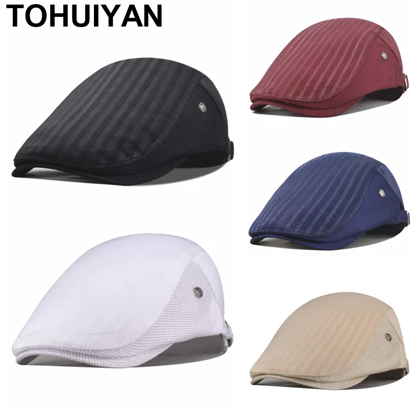 

TOHUIYAN 2019 New Cotton Gatsby Cap Men Ivy Hat Driver Golf Hats Summer Breathable Mesh Flat Cabbie Caps Women Newsboy Caps