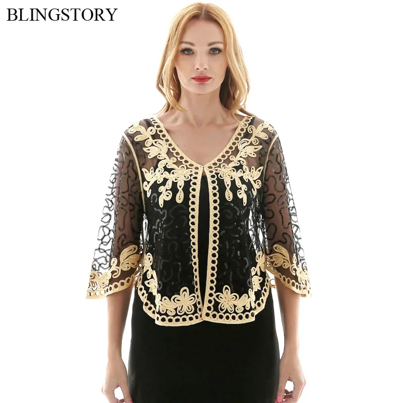

Women's Flower Embroidery Perspective Mesh Jacket Lady's Fashion Summer Sunscreen Thin Sequin Outwear Chamarras De Mujer
