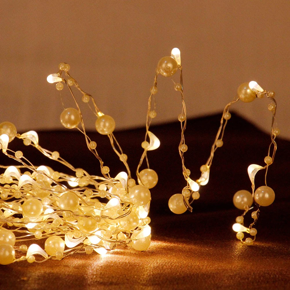 

20/50/100 LED Pearl String lights Battery Power copper wire Wedding Holiday Fairy String Lights for Christmas Festival Party