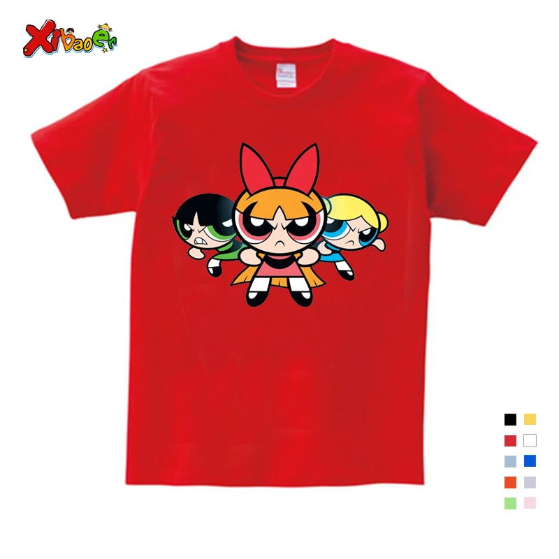Лидер продаж, Детская футболка с надписью «Powerpuff» для девочек хлопковая футболка с короткими рукавами с цветком Веселая футболка для маленьких девочек, От 3 до 12 лет - Цвет: Kids T-shirt