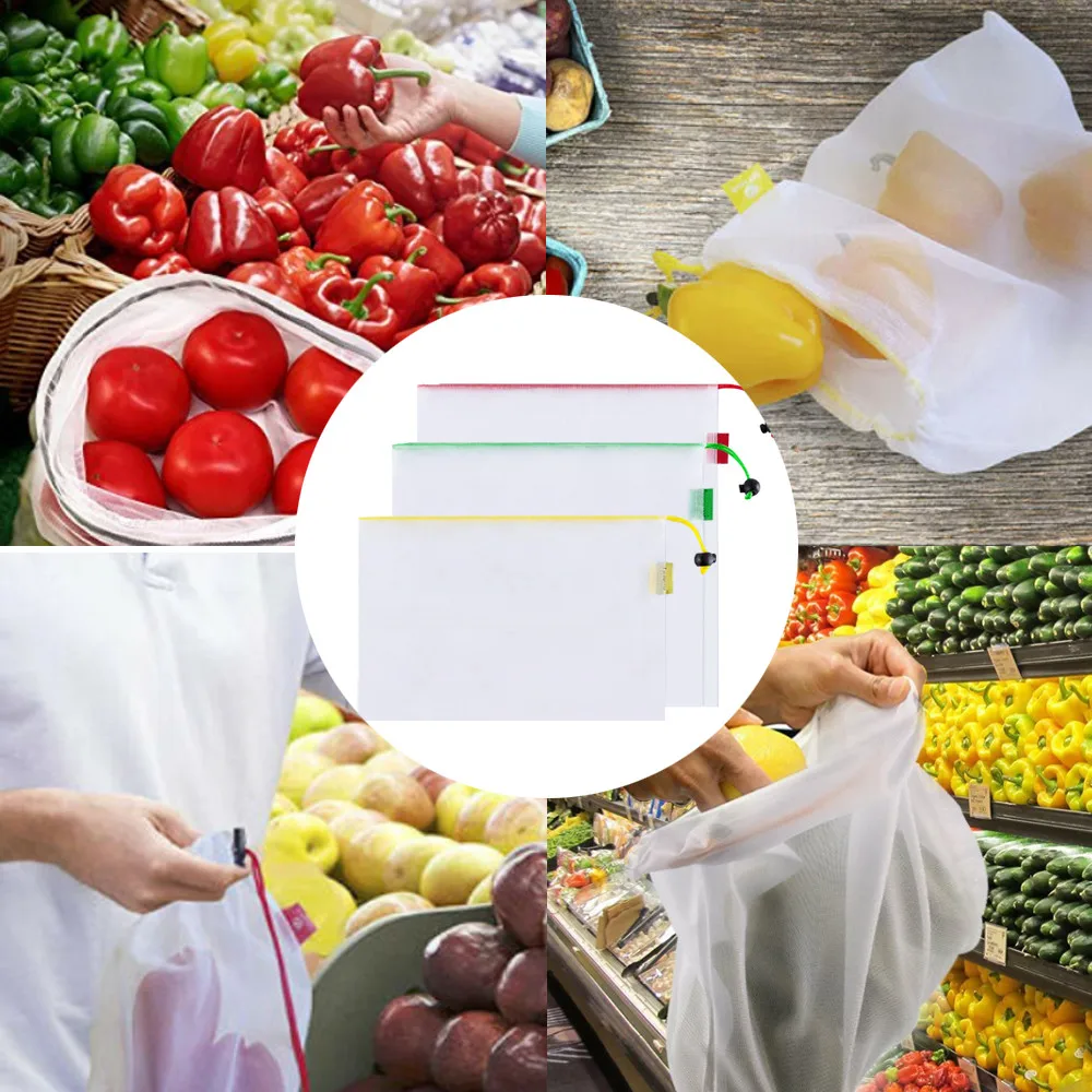 

15PCS Reusable Mesh Produce Bags Washable Eco Friendly Bags for Grocery Shopping Storage Fruit Vegetable Toys Sundries Bag H10
