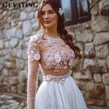 Сексуальное прозрачное белое торжественное платье с объемным цветком, длинные рукава, вечерние платья с жемчугом, платья для торжественных событий, элегантное платье для рождественской вечеринки