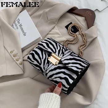 

Zebra Print Small Square Flap Handbag Women Designer Metallic Chain Crossbody Bags Lady Personality Luxury Shoulder Purse Bolsa