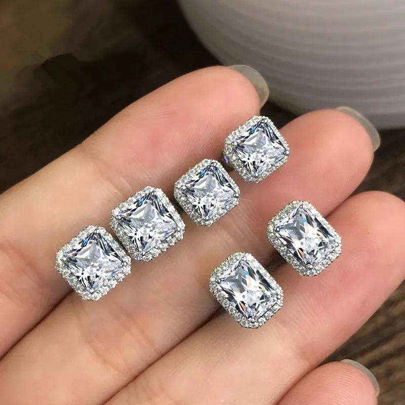 절묘한 여성 귀걸이 여성을위한 스퀘어 에메랄드 그린 지르콘 크리스탈 귀걸이 도매 Bijoux