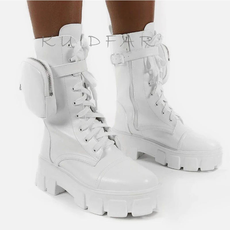 Botas gruesas con plataforma y bolsillos para Mujer, botines con cordones, con tacón y suela Punk