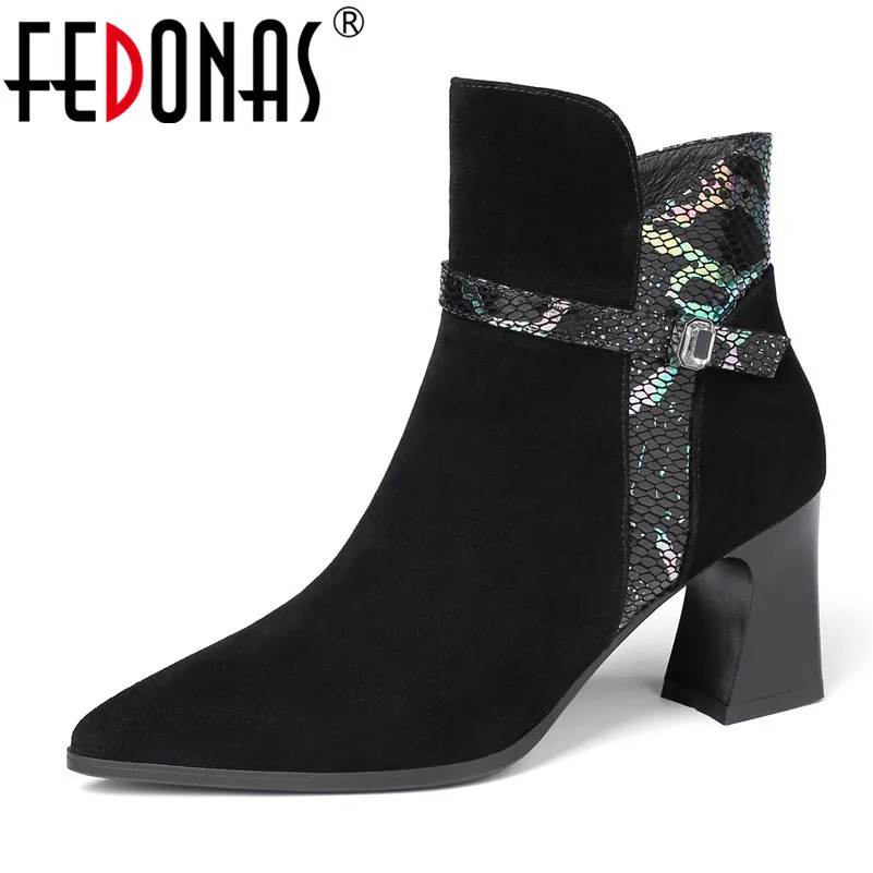 

FEDONAS New Women Autumn Winter High Heels Big Size Ankle Boots Elegant Dancing Shoes Woman Kid Suede Leather Female Short Boots
