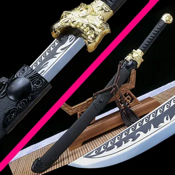 

Chinese KungFu Broadsword Sword WuShu Strong 1095High Carbon Steel Sharp Qing Dynasty Saber Jian Tiger Head Waist Knife Leather