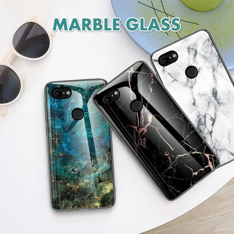 Чехол из закаленного стекла для телефона Google Pixel 2 3 3A 4 XL Мраморная задняя крышка 3XL