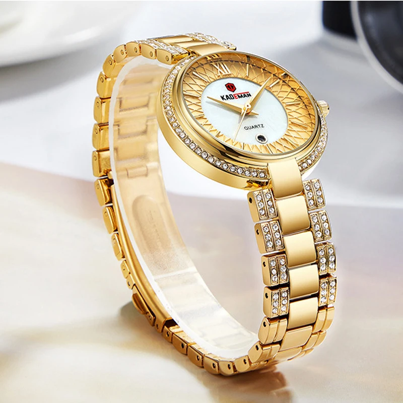 KADEMAN Women's Luxury Fashion Watches Waterproof Quartz Watch Top Brand For Lady Female Dress Gold Wristwatch Relogio Feminino