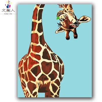 

diy Coloring paint by numbers Giraffe eating grass animals pictures painting by numbers with colors for kids 3 pieces hoom decor