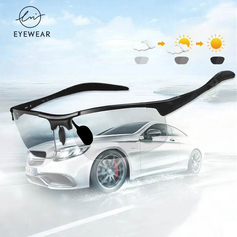 

LM Brand 2020 New Aluminum Photochromic Polarized Sunglasses Men Driving Glasses Driver Semi-Rimless Goggles sonnenbrille herren
