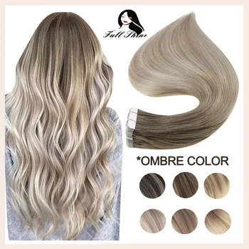 Full Shine Balayage Tape in Human Hair Extensions Straight Skin Weft Real Remy Human Hair Invisible Seamless Ombre For Woman 1